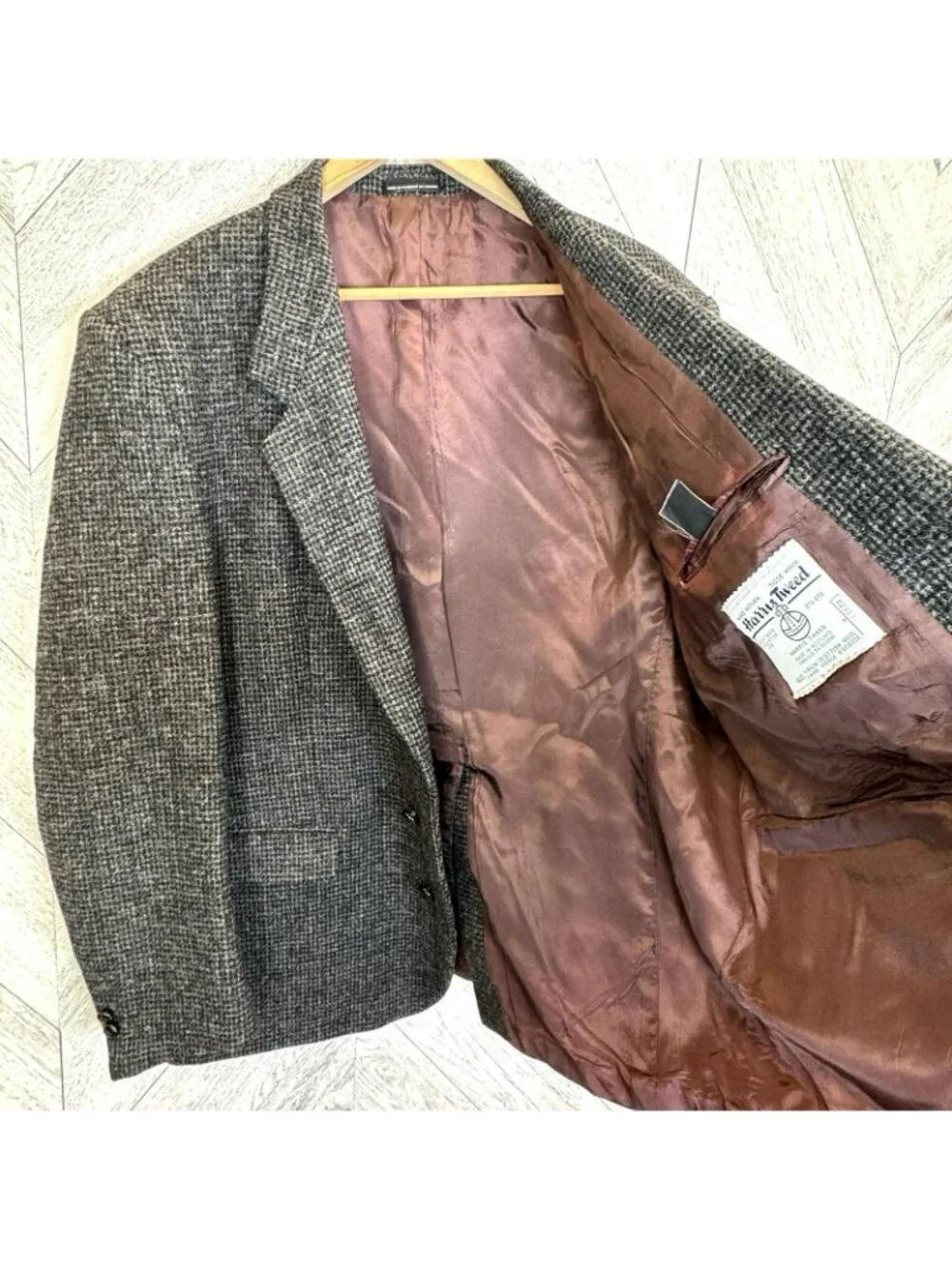 Vintage Harris Tweed Blazer Sport Coat Jacket Mens Size 48R Gray Wool - Picture 7 of 10